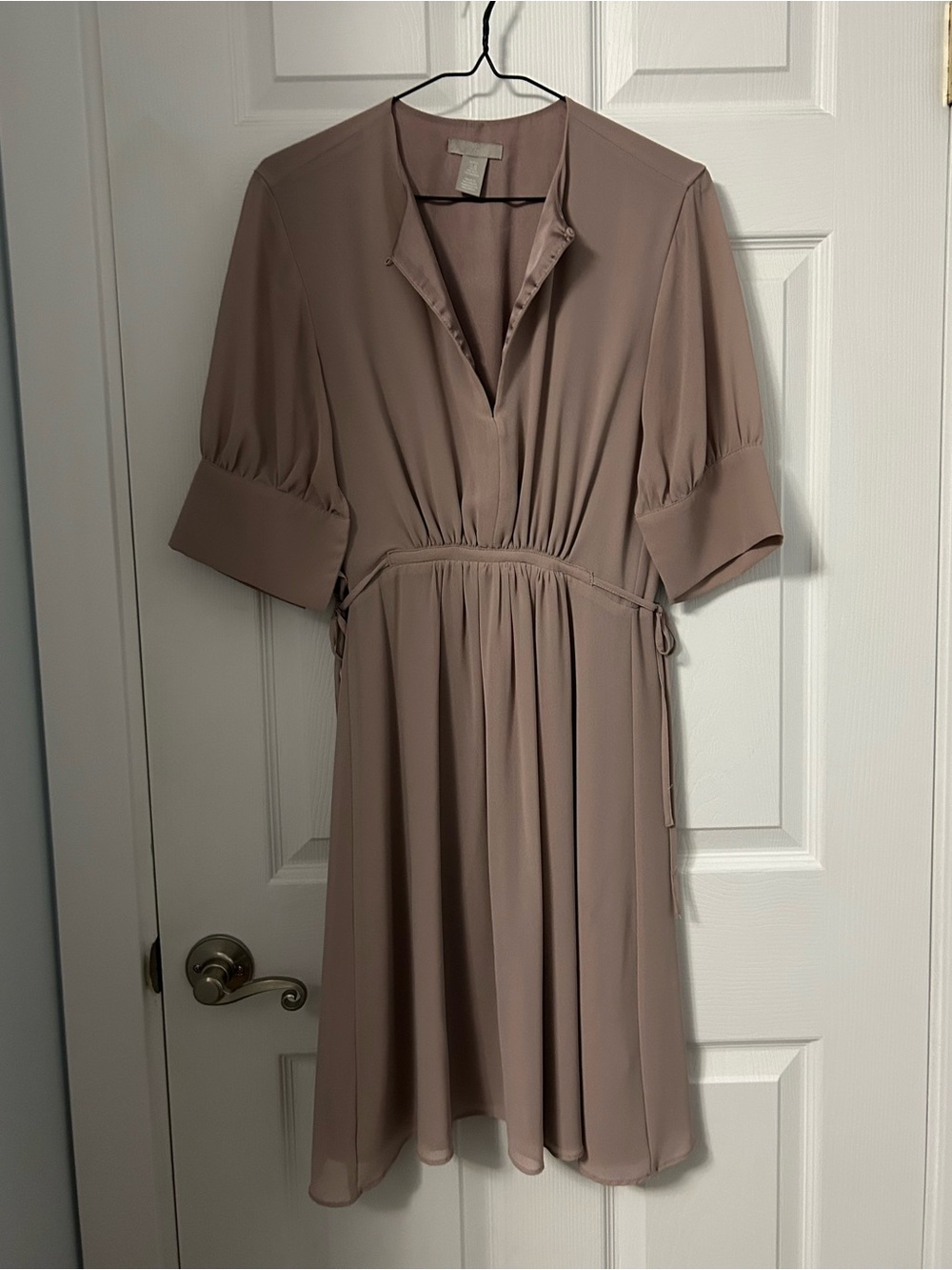 H&M Dust Rose Midi Shirt Dress with Tie Waist
